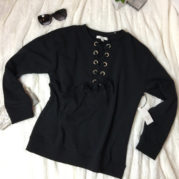 Stylish lace-up v neck sweatshirt, new with tags - Picture 2 of 8